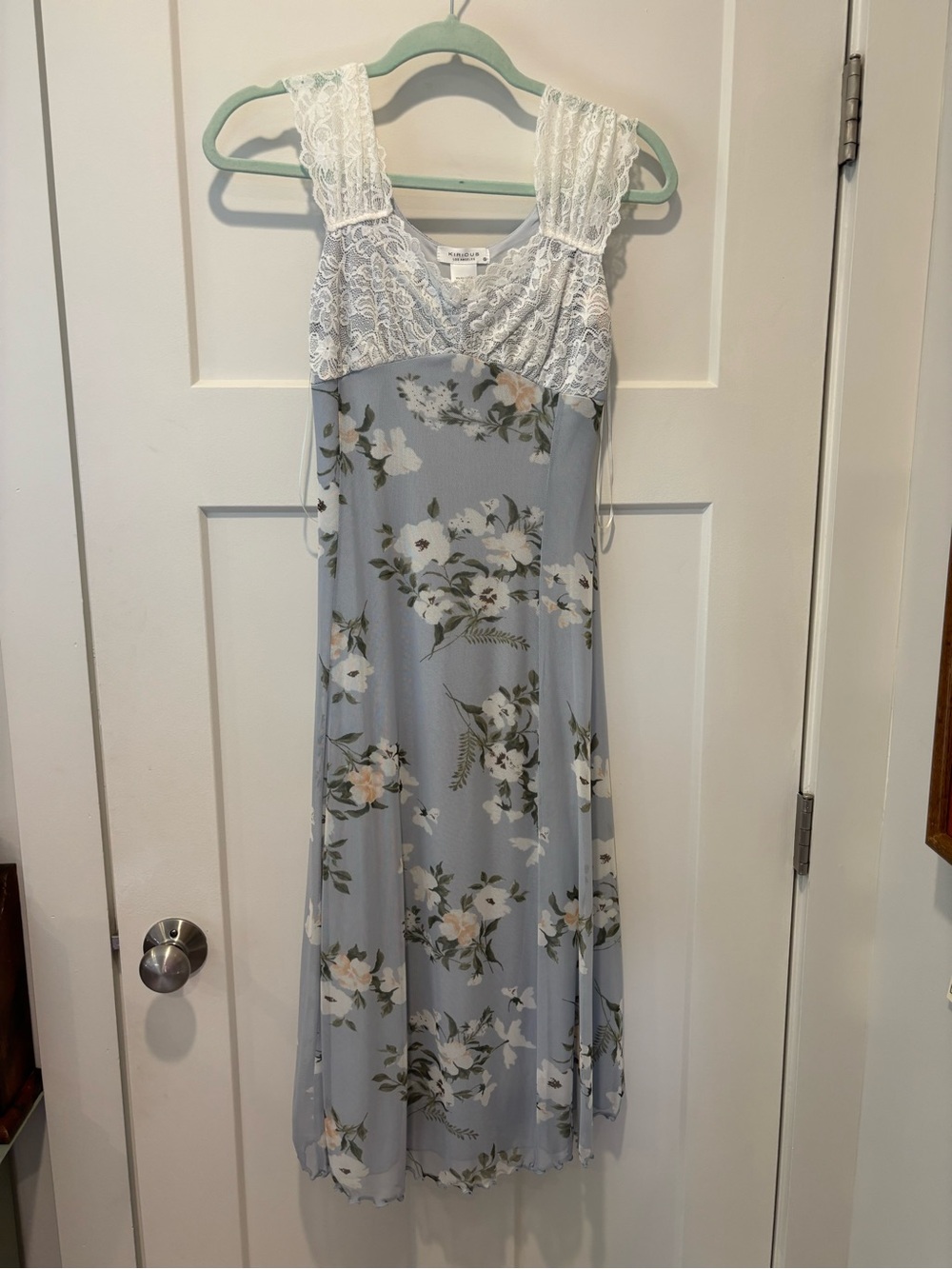 Floral Lace-Trim Slip Dress - Light Blue